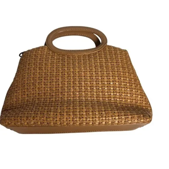 Vintage Fossil Woven Straw & Leather Top Handle Handbag Brown Casual - Picture 7 of 11